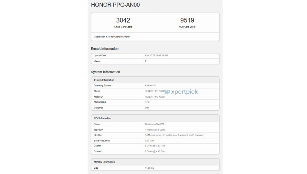 Honor GT Pro Geekbench