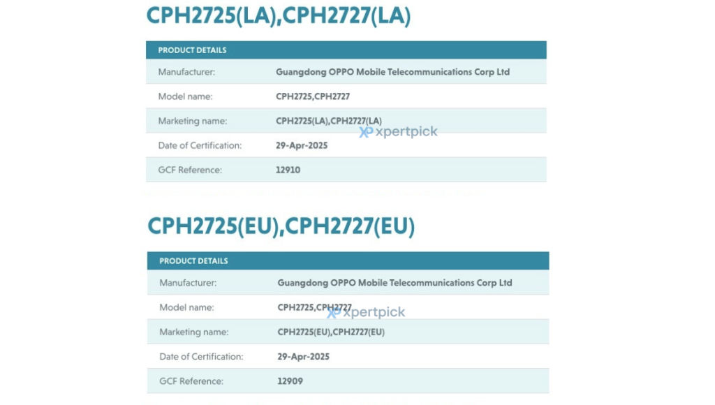 Oppo CPH2725, CPH2727 GCF