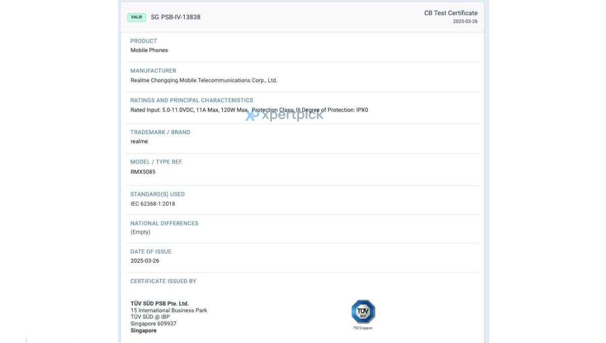 Realme GT 7T TUV certification