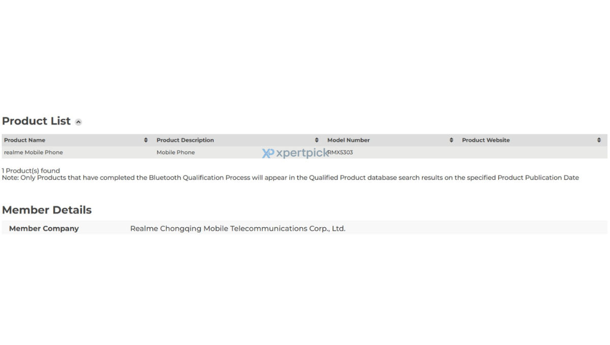 Realme RMX5303 Bluetooth SIG certified