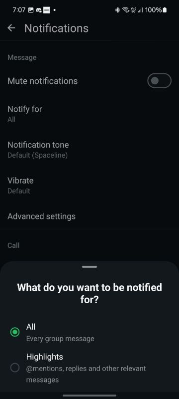 Highlight notification on Whatsapp