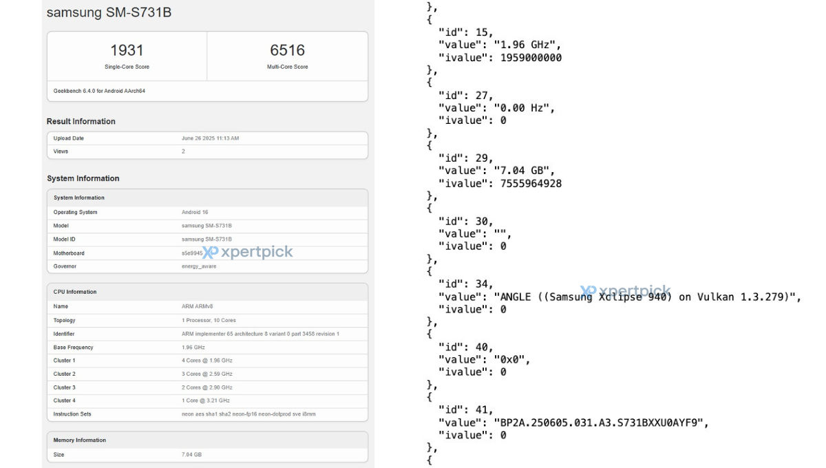 Samsung Galaxy S25 FE Geekbench listing