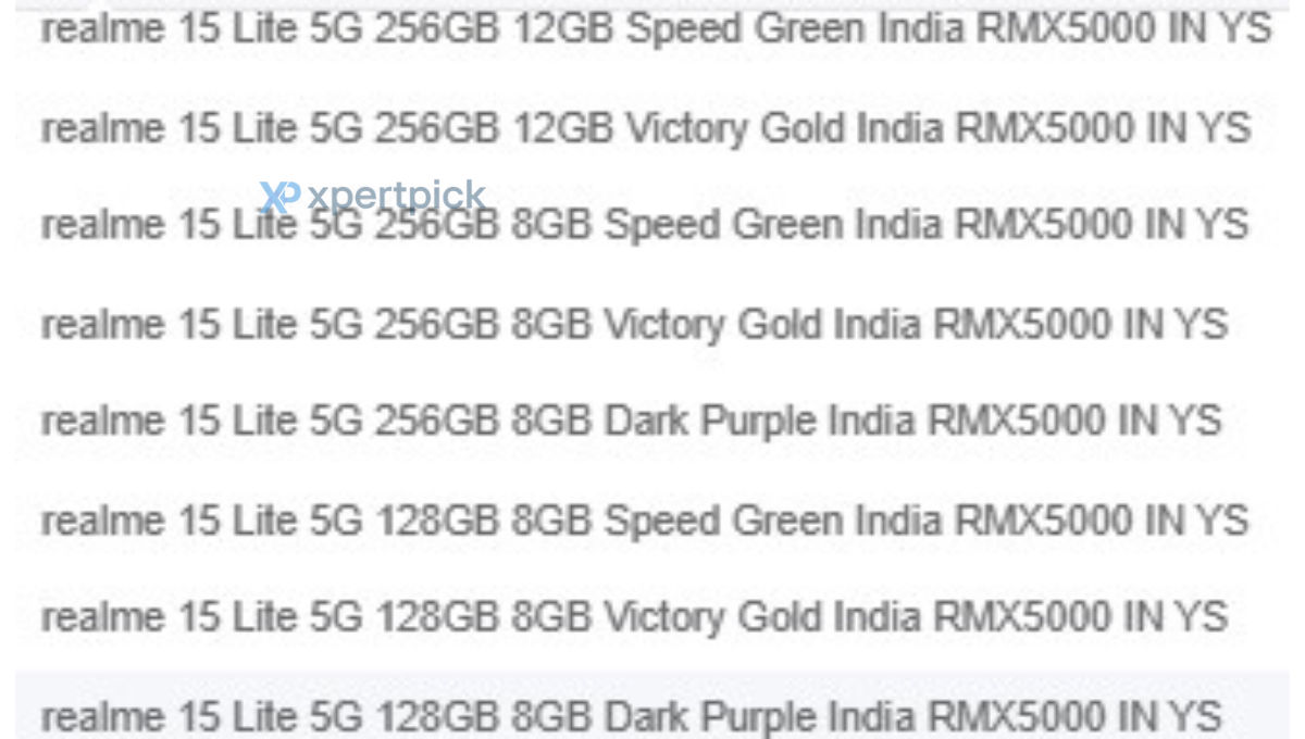 Realme 15 Lite RAM, storage, colour options revealed