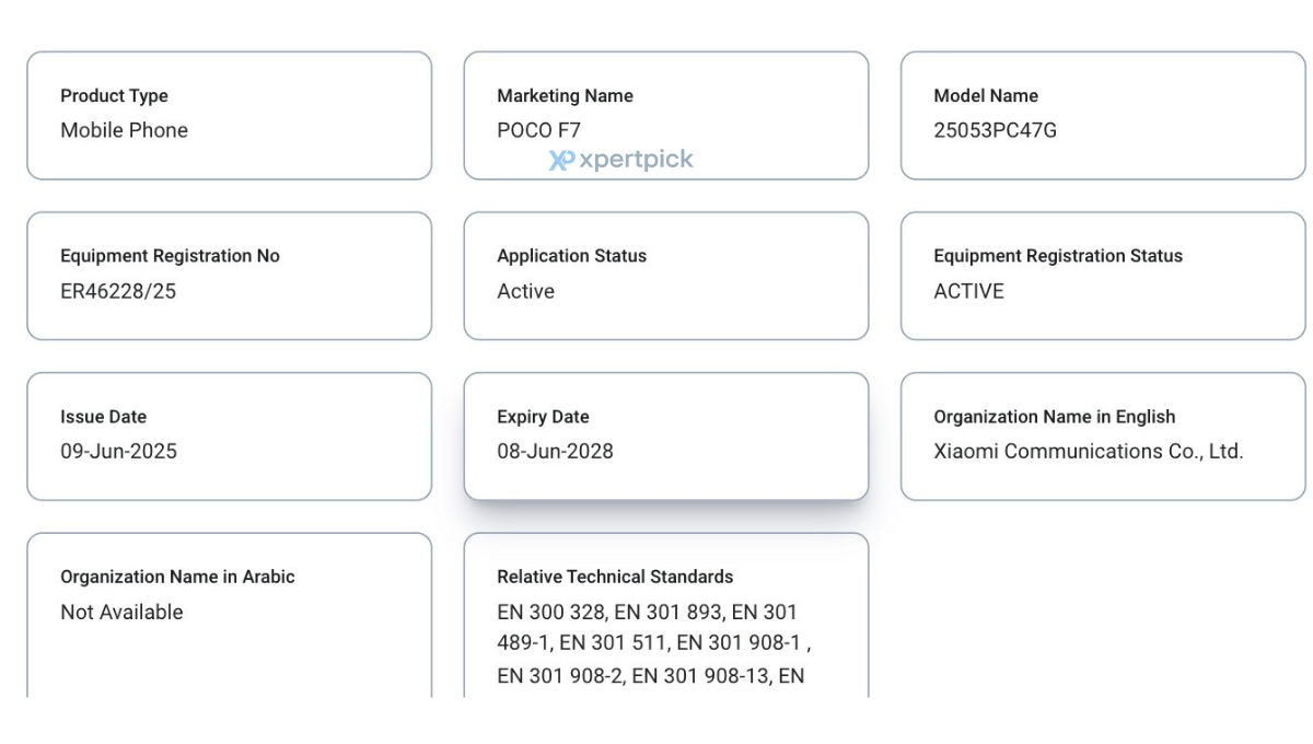 Poco F7 TDRA certified