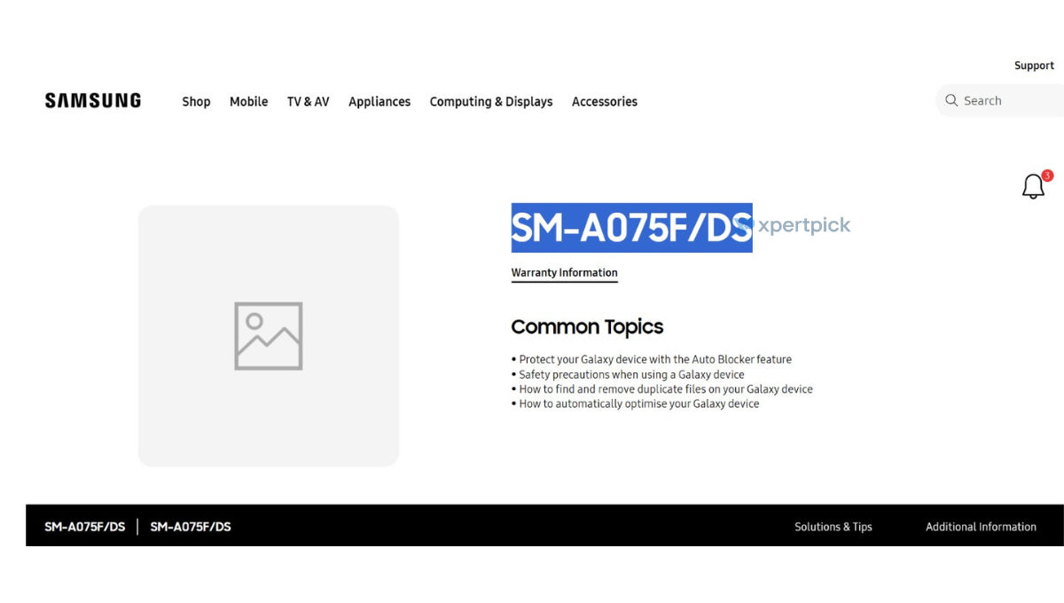 Samsung Galaxy A07 support page live