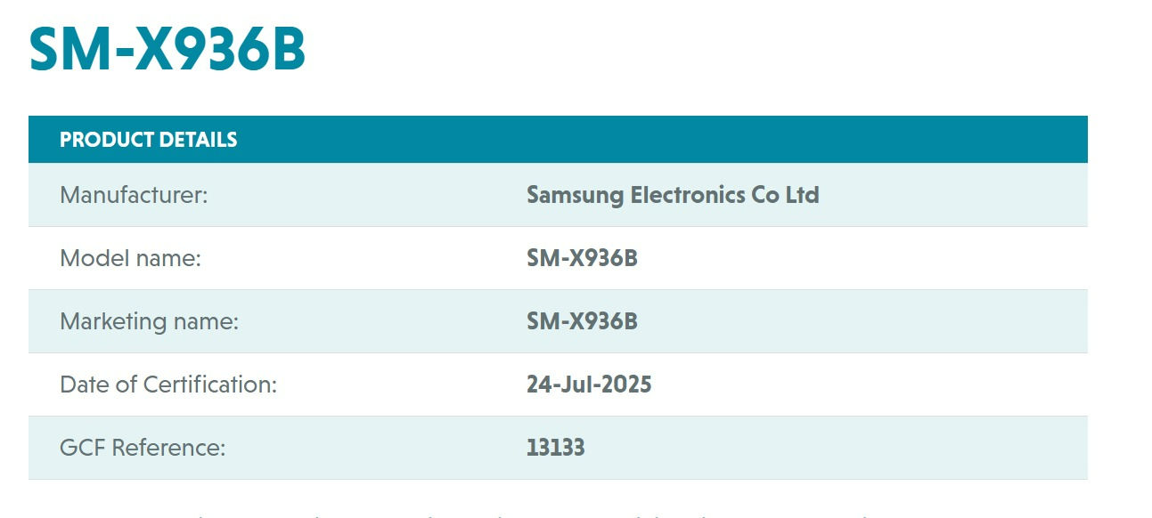 Samsung Galaxy Tab S11 Ultra GCF certified