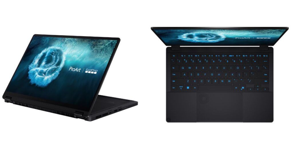 Asus ProArt GoPro Edition (PX13) creator laptop shown in multiple viewing angles, featuring a 13.3-inch 3K touchscreen display and convertible hinge design. (Source: Asus India)