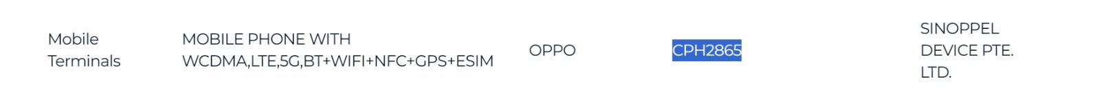Alleged Oppo Reno 16 IMDA certified